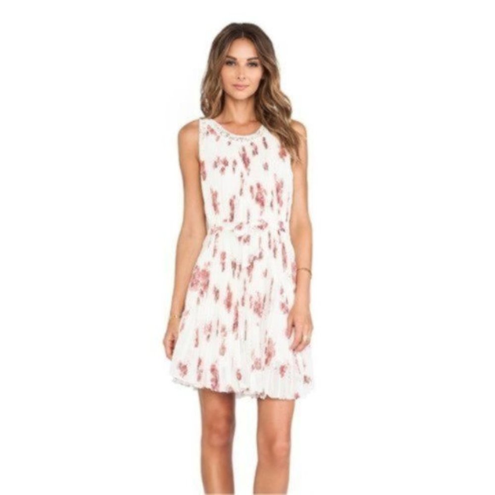 FREE PEOPLE RED WHITE FLORAL PLEATED TENT DRESS
